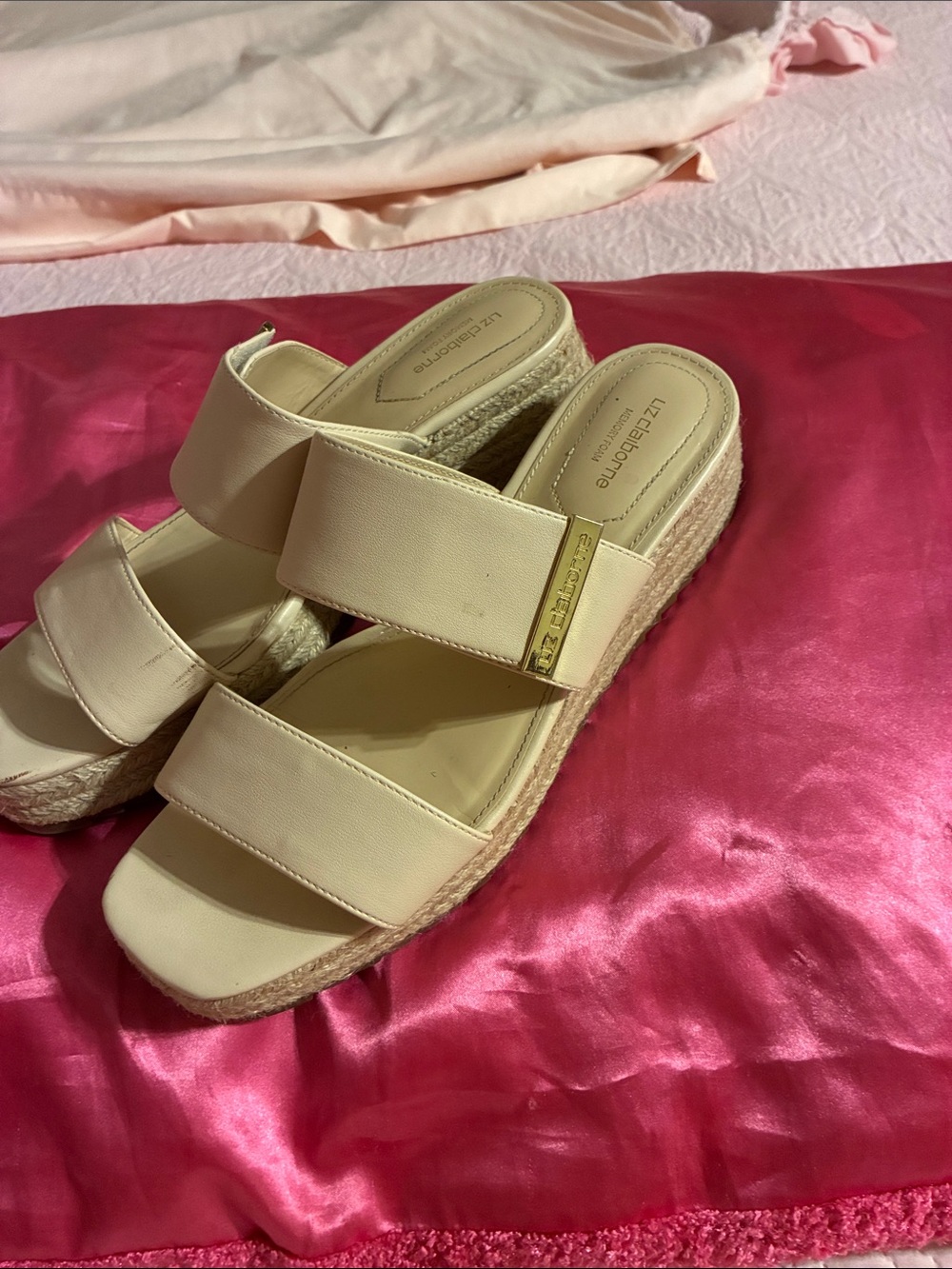 Liz Claiborne Cream Double-Strap Espadrille Wedge Slides